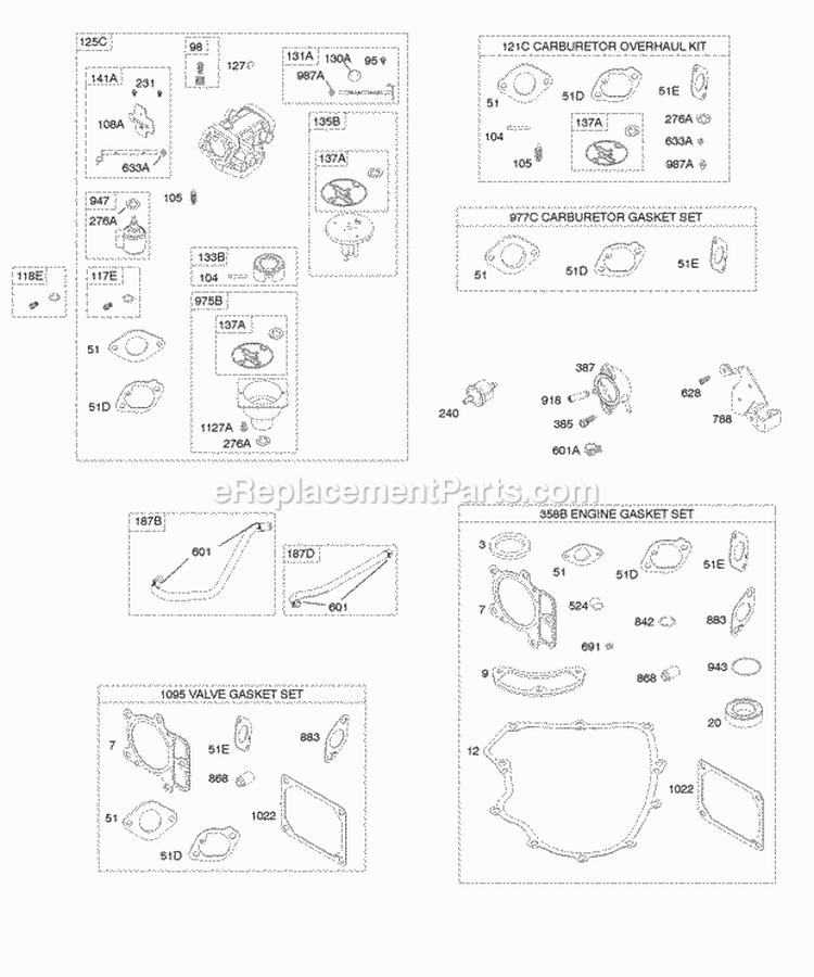 Carburetor Fuel Supply Gasket Set - Engine Gasket Set - Valve Kit - Carburetor Overhaul Diagram and Parts List for 406677-0403-E1  Briggs and Stratton Engine